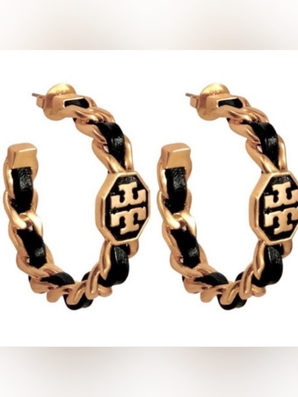 Tory Burch Woven Chain Hoop Earrings | Black